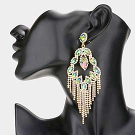 Marquise Stone Accented Rhinestone Fringe Dangle Evening Earrings