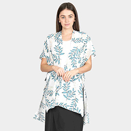 Leaf Patterned Cover Up Kimono Poncho