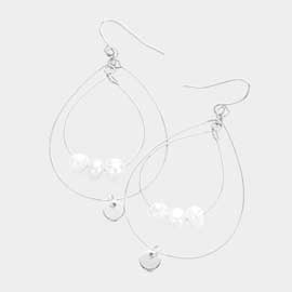 Triple Pearl Accented Double Open Teardrop Dangle Earrings