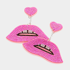 Felt Back Bling Heart Lips Link Dangle Earrings