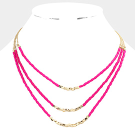 Faceted Beaded Triple Layered Bib Necklace