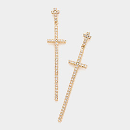 CZ Embellished Double Cross Link Dangle Evening Earrings