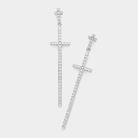 CZ Embellished Double Cross Link Dangle Evening Earrings