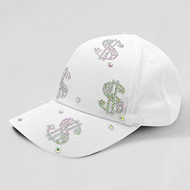 Bling Dollar Sign Patterned Baseball Cap