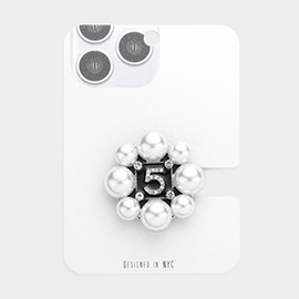 No.5 Pearl Embellished Adhesive Phone Grip and Stand