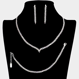 3PCS - Crystal Rhinestone Marquise Necklace Jewelry Set