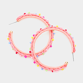 Raffia Braided Seed Bead Pointed Hoop Earrings