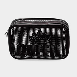 Crown Queen Message Faux Leather Rectangle Crossbody Bag