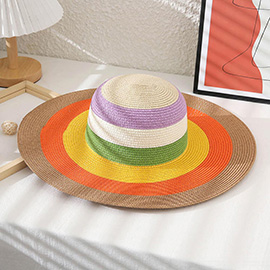 Color Block Straw Sun Hat