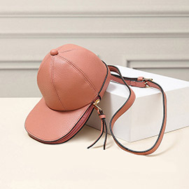 Solid Faux Leather Baseball Cap Crossbody Bag