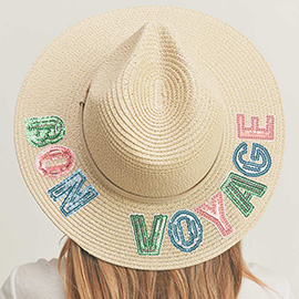 Bon Voyage Sequin Message Straw Panama Sun Hat