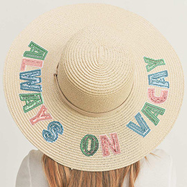 Always On Vacay Sequin Message Straw Panama Sun Hat