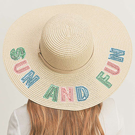 Sun And Fun Sequin Message Straw Panama Sun Hat