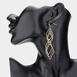 Open Metal Rhombus Multi Layered Link Dangle Earrings