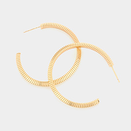 1.6 Inch Textured Brass Metal Hoop Earrings