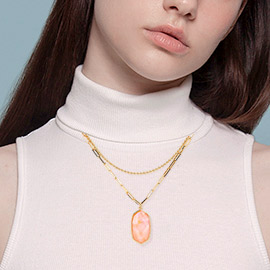 Hexagon Pendant Double Layered Necklace