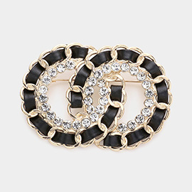 Stone Embellished Double Open Circle Link Pin Brooch