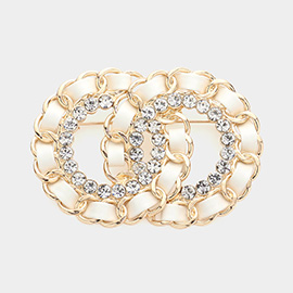 Stone Embellished Double Open Circle Link Pin Brooch