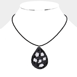 Felt Back Sequin Soccer Teardrop Pendant Necklace