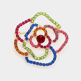 Rhinestone Embellished Flower Pin Brooch