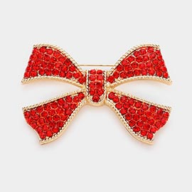 Rhinestone Embellished Bow Pin Brooch