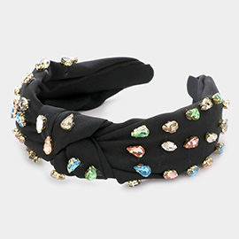 Teardrop Marquise Stone Embellished Knot Burnout Headband