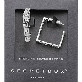 Secret Box_Sterling Silver Dipped Patterned Metal Square Hoop Earrings