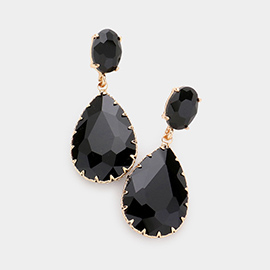 Oval Teardrop Stone Link Dangle Evening Earrings