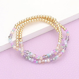 3PCS - Metal Ball Faceted Beaded Stretch Bracelets