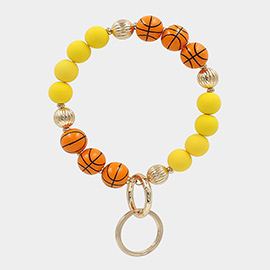 Basketball Wood Ball Accented Beaded Keychain / Bracelet