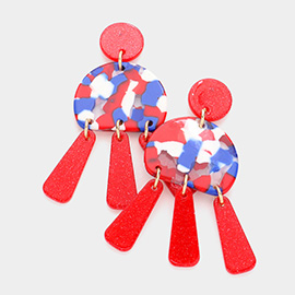 American USA Flag Abstract Resin Dangle Earrings