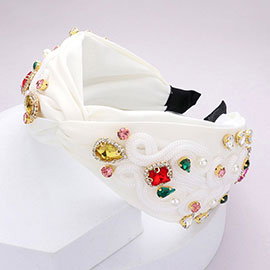 Pearl Multi Stone Embellished Twisted Headband