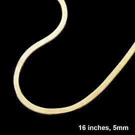 Gold Plated 16 Inch 5mm Herringbone Metal Chain Necklace