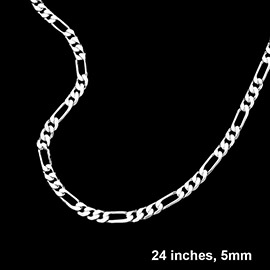 Silver Plated 24 Inch 5mm Figaro Metal Chain Necklace