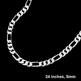 Silver Plated 24 Inch 8mm Figaro Metal Chain Necklace