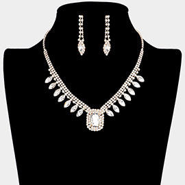 Emerald Cut Stone Centered Rhinestone Necklace