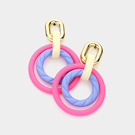 Polymer Clay Geometric Open Circle Link Dangle Earrings