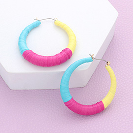 Raffia Wrapped Hoop Pin Catch Earrings