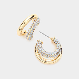 Rhinestone Embellished Split Metal Hoop Earrings