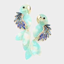 Stone Embellished Celluloid Acetate Parrot Dangle Earrings