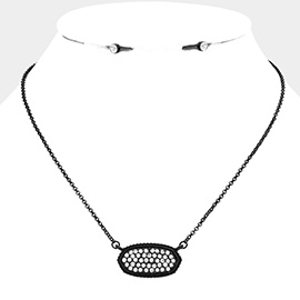 Rhinestone Embellished Hexagon Pendant Necklace