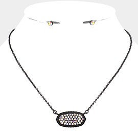 Rhinestone Embellished Hexagon Pendant Necklace