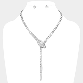 Rhinestone Embellished Snake Accented Y Necklace