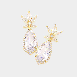 CZ Teardrop Link Dangle Evening Earrings