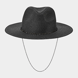 Beaded Chin Tie Straw Sun Hat