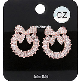 CZ Bow Accented Stud Earrings