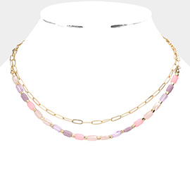 Faceted Rectangle Beaded Double Layered Necklace