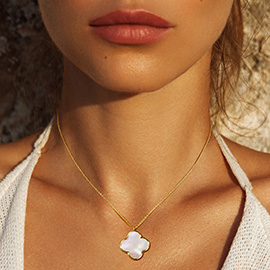 Gold Dipped Mother of Pearl Quatrefoil Pendant Necklace