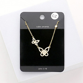 CZ Double Butterfly Link Pendant Necklace