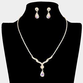 Teardrop Stone Accented Rhinestone Necklace